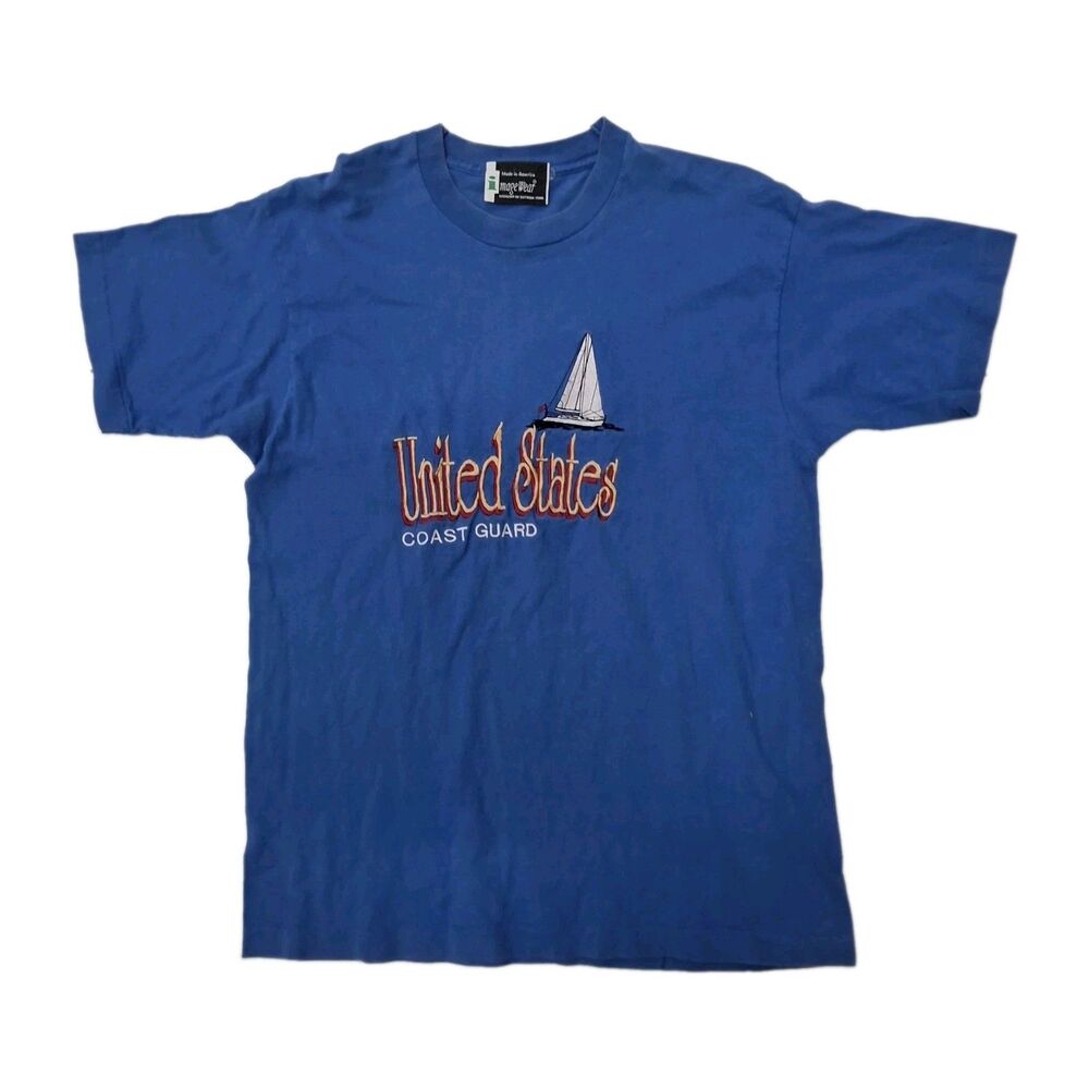 1988-1994 United States Coast Guard T-Shirt, Embroidered Vintage Tee Medium Blue